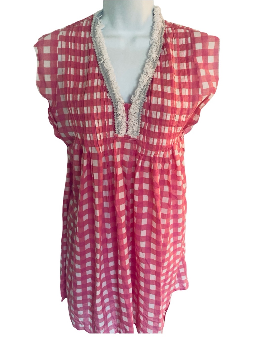 Jude Connally Pink and White Checked V-Neck Dress -S